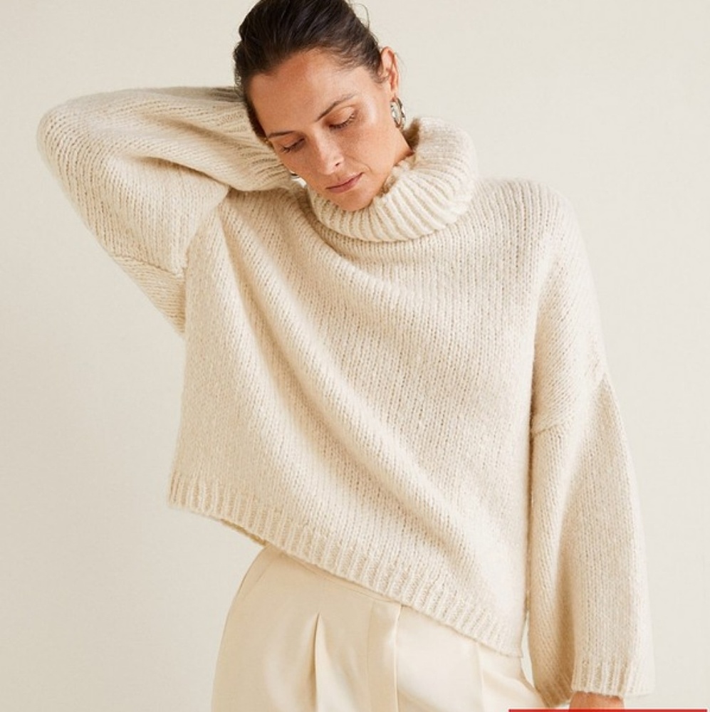 Mango Wool Blend Roll Neck Jumper - Cream